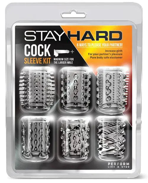 Blush Stay Hard Cock Sleeve Kit - Clear Box Of 6 Blush Novelties