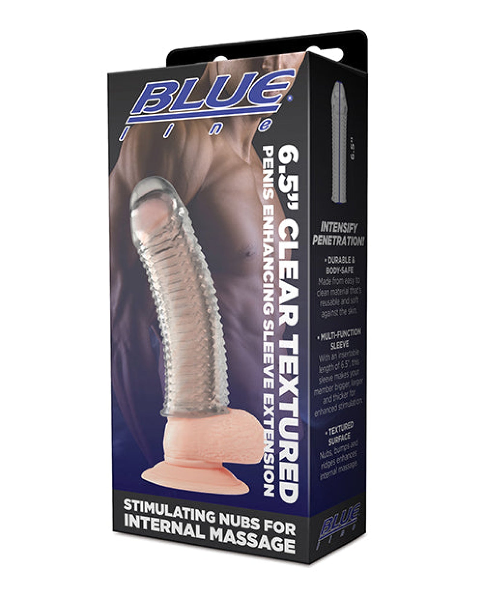 Blue Line C & B 6.5" Textured Penis Enhancing Sleeve Extension - Clear Blue Line