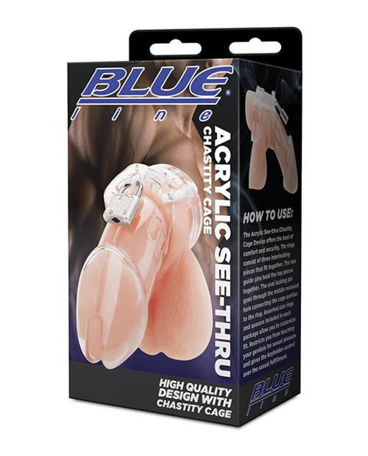 Blue Line Acrylic See-thru Chastity Cage - Clear Blue Line 1657