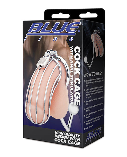 Blue Line Cock Cage W-anal Stimulator - Silver Blue Line 1657