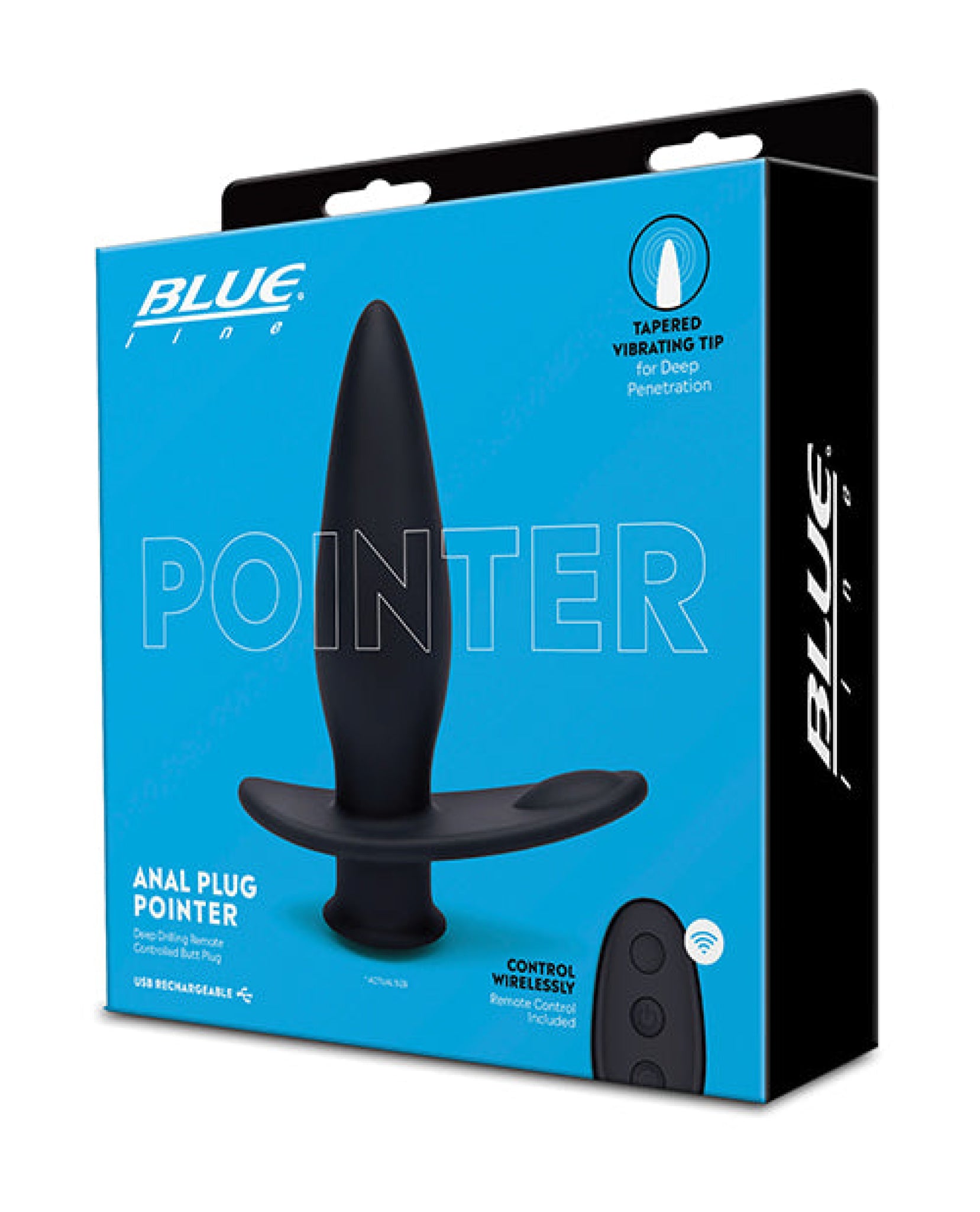 Blue Line Vibrating Anal Plug Pointer W-remote - Black Blue Line