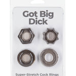Got Big Dick 4 Pack Cock Rings - Black BMS