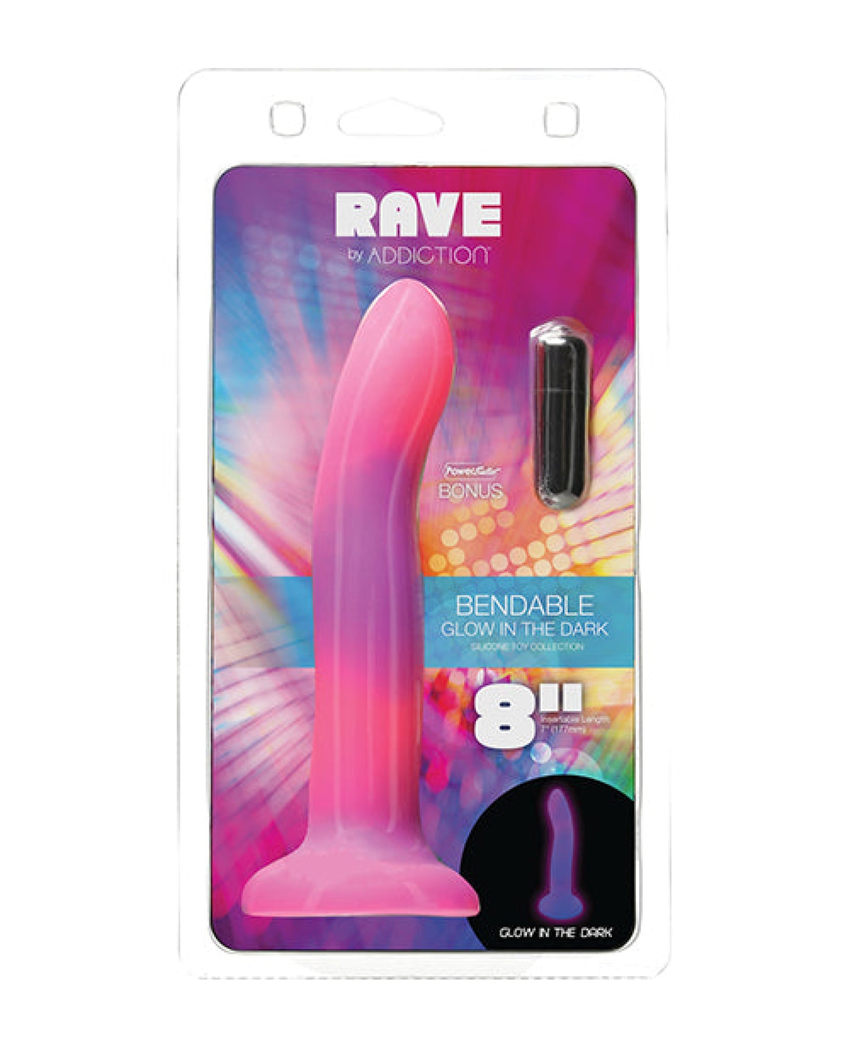 Addiction 8" Rave Glow In The Dark Dong - Pink-purple BMS