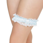 Gathered Lace Garter W/satin Bow Detail White/blue O/s Coquette