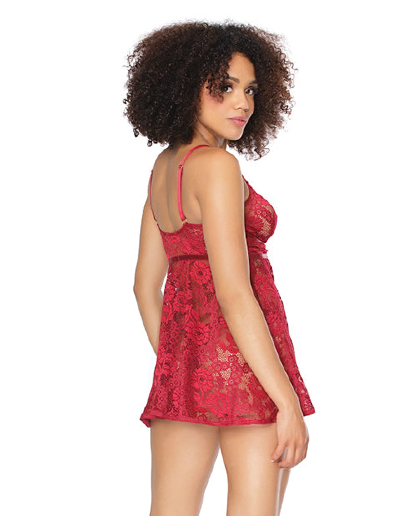 Stretch Lace Soft Triangle Cup Babydoll W-thong Ruby O-s Coquette