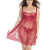 Lightly Padded Demi Cup & Fine Lace Skirt Babydoll & Adjustable Crotchless Panty Merlot Coquette