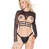 Darque Stretch Mesh Long Sleeve Open Bust Crop Top Black Coquette