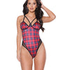 Holiday Knit Mesh Sling Shot Thong Teddy Red/black Coquette