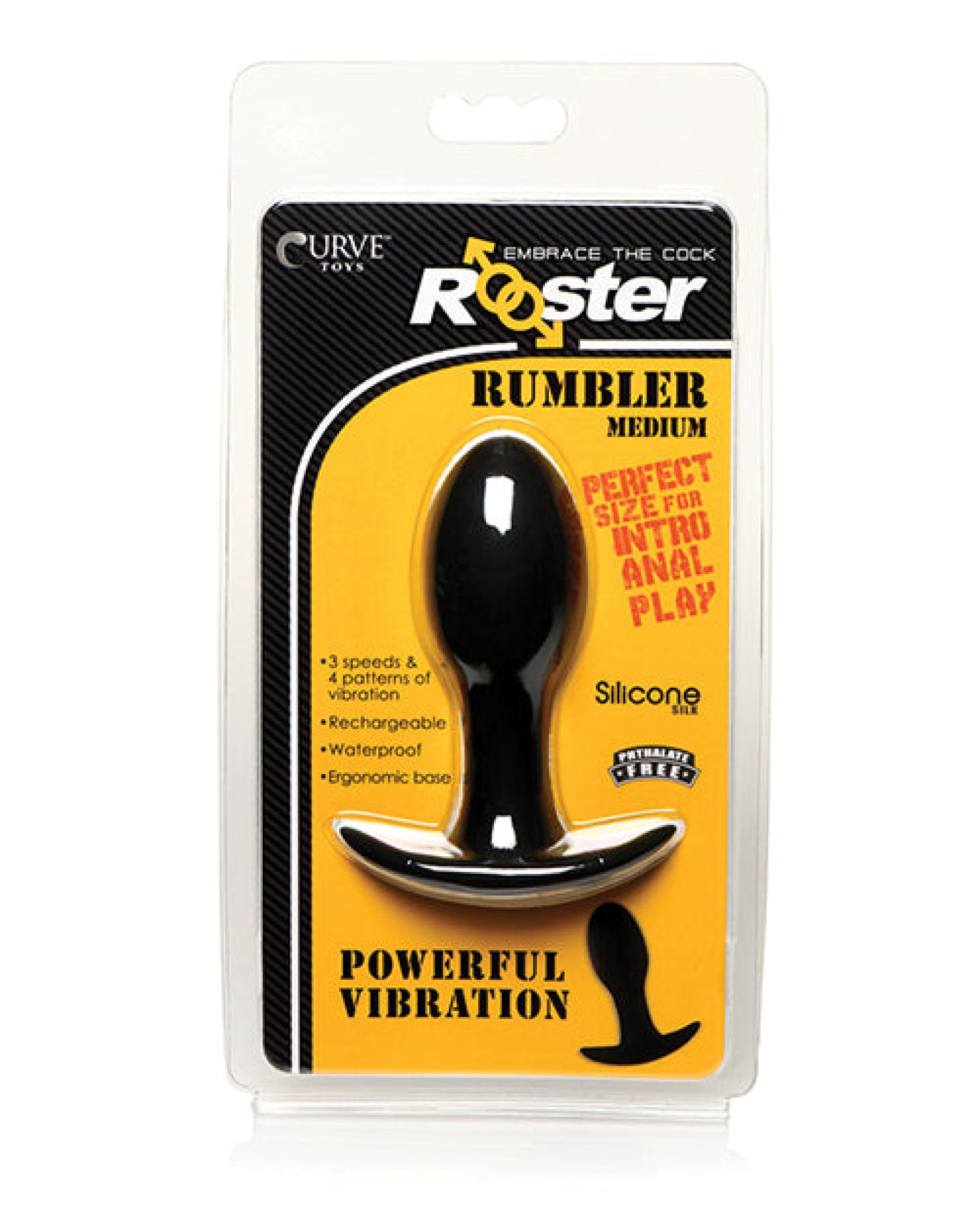 Curve Novelties Rooster Rumbler Vibrating Silicone Anal Plug - Black Curve Toys