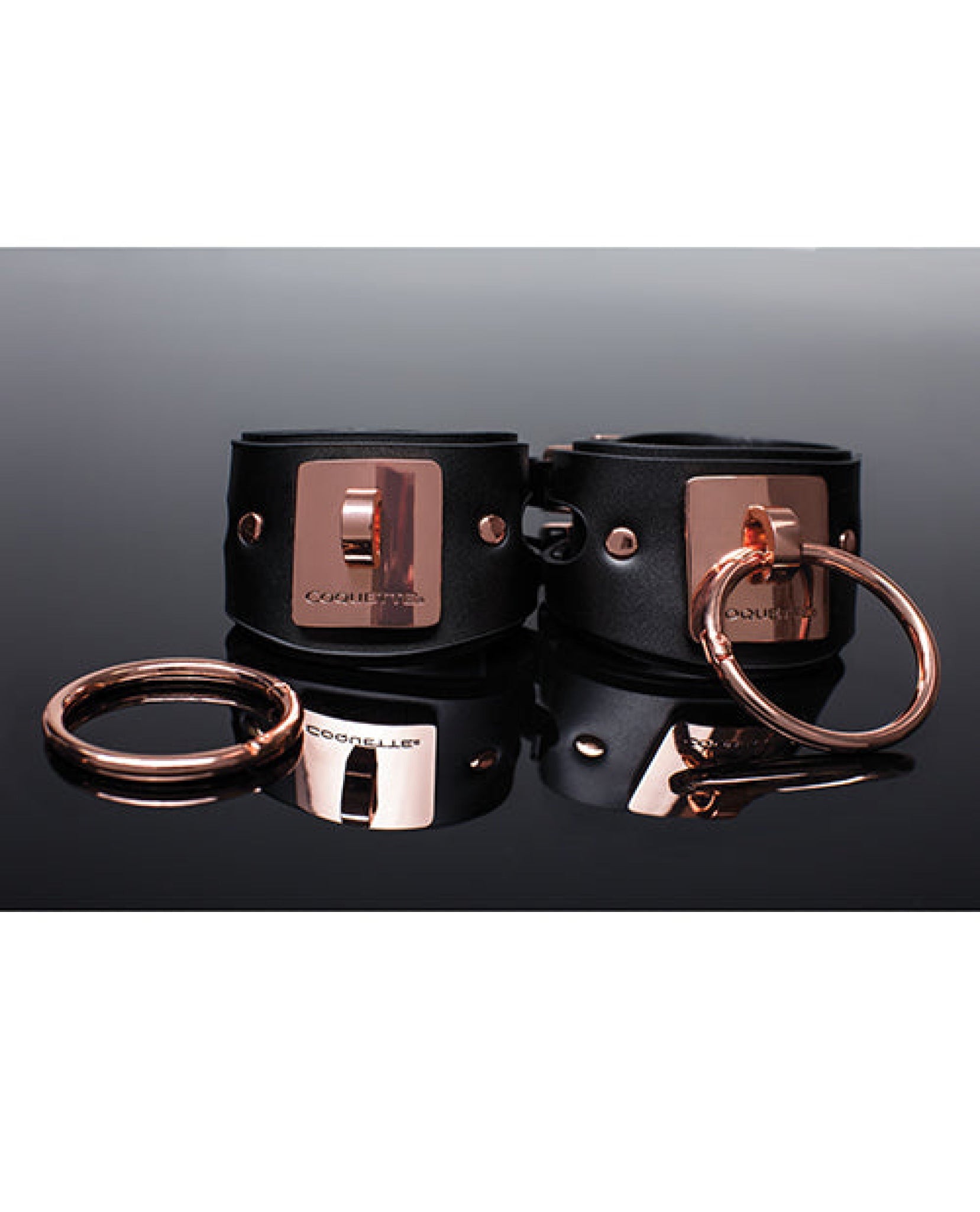 Pleasure Collection Adjustable Handcuffs - Black-rose Gold Coquette