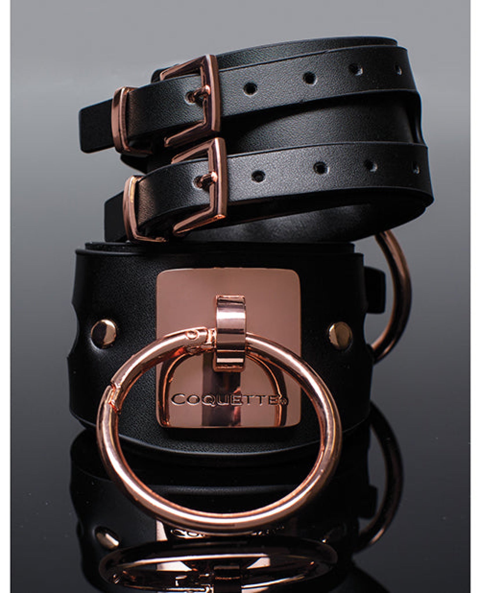 Pleasure Collection Adjustable Handcuffs - Black-rose Gold Coquette