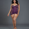 Stretch Lace Garter Slip W/removable Straps & Attached Side Garters & G-string Plum Dreamgirl