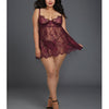 Eyelash Lace Babydoll W/underwire Cups & Lace Thong Dreamgirl