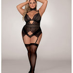 Scalloped Stretch Lace, Snap Crotch Gartered Teddy Black Dreamgirl