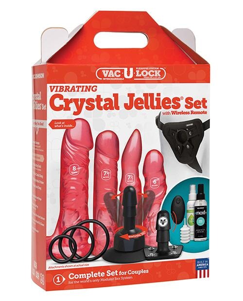 Vac-u-lock Vibrating Crystal Jellies Set W-wireless Remote - Pink Doc Johnson
