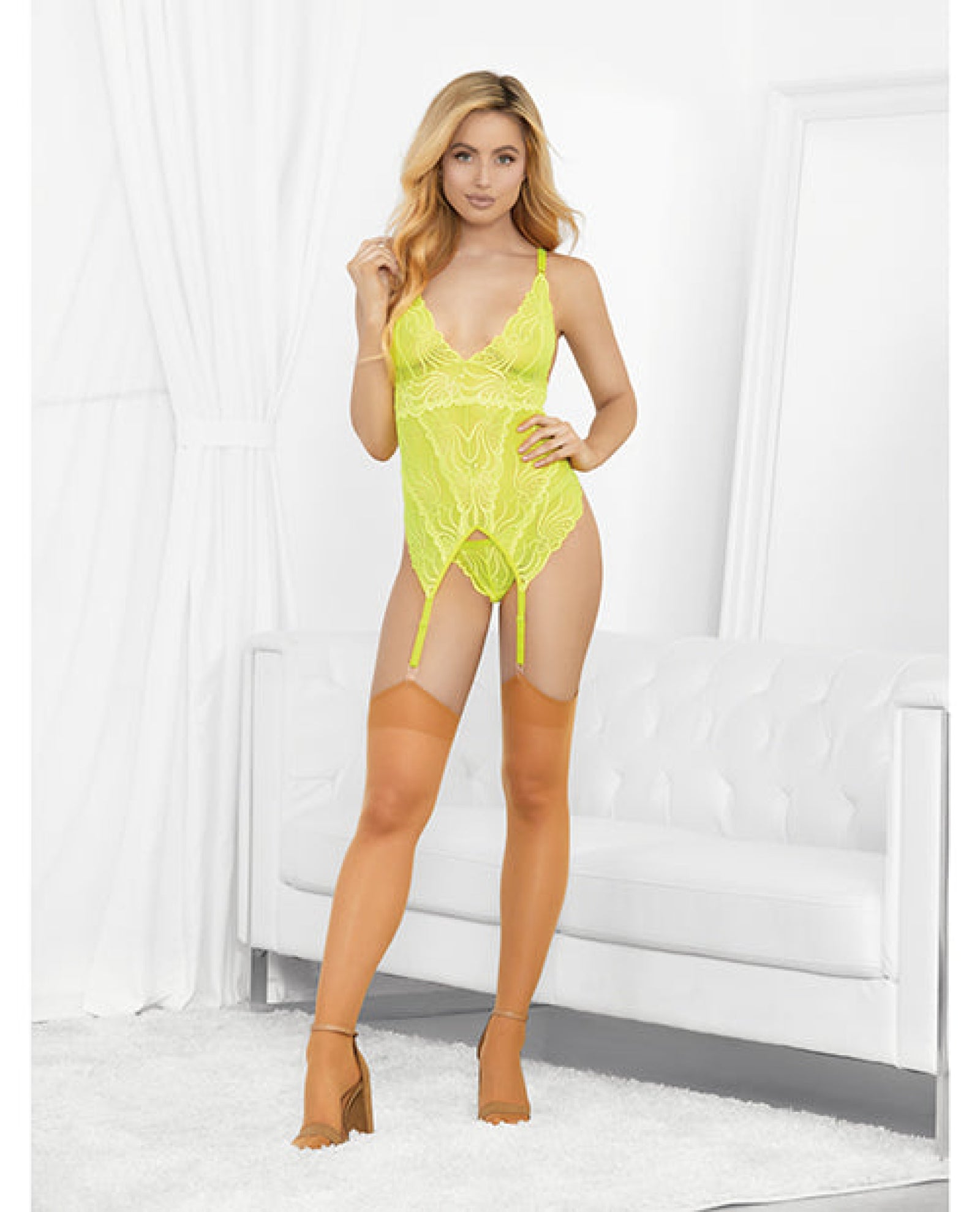 Neons Bustier W/nude Hose & G-string Neon Lime Escante