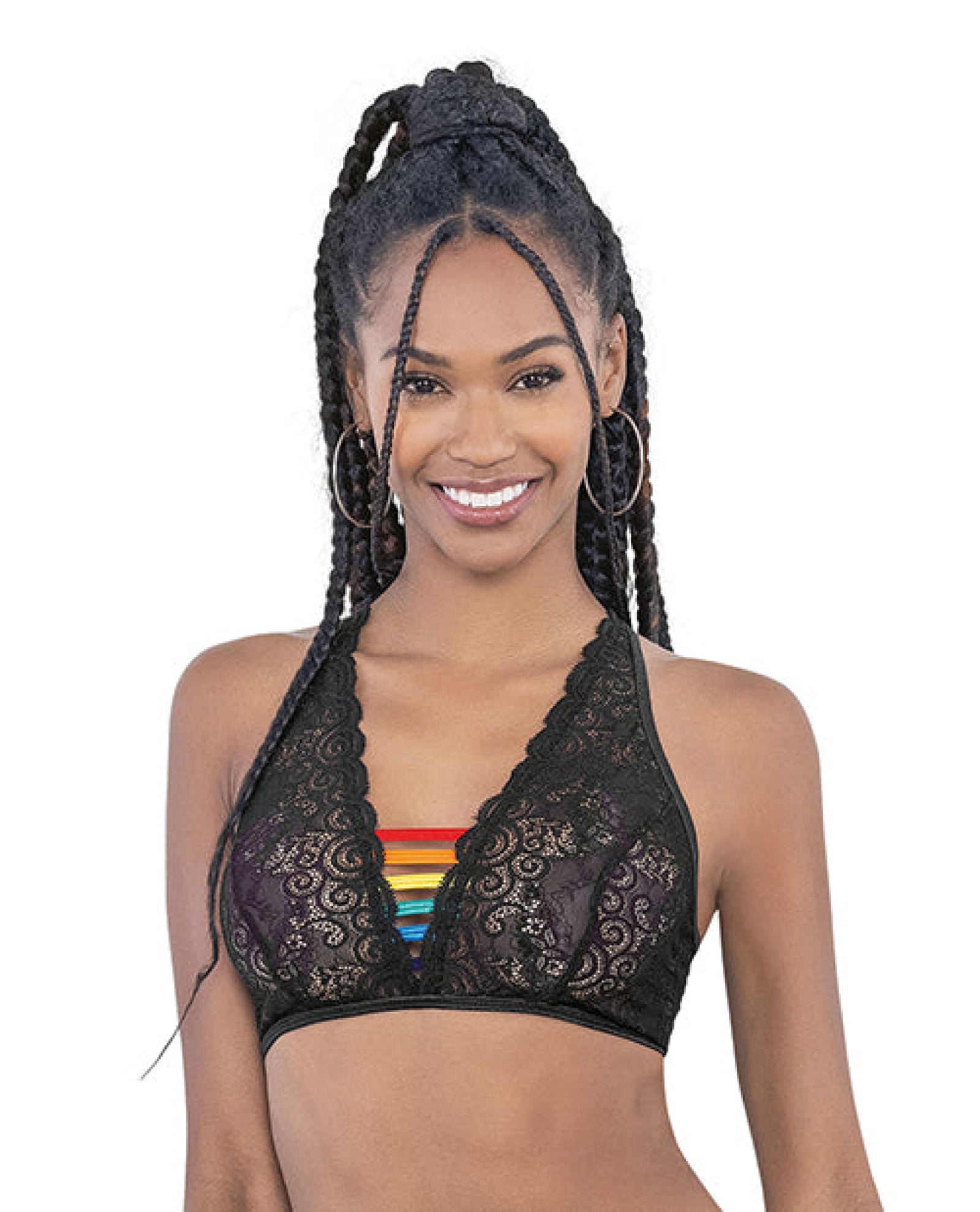 Pride Lace Rainbow Strappy Top Black O/s Escante