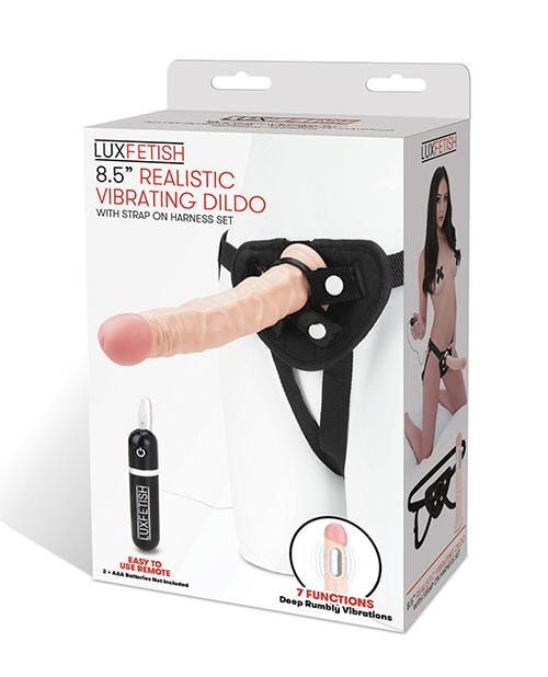 Lux Fetish 8.5" Realistic Vibrating Dildo W-strap On Harness Set Lux Fetish