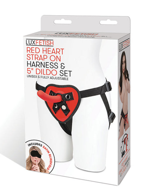 Lux Fetish 5" Dildo W/red Heart Strap On Harness Set Lux Fetish 1657