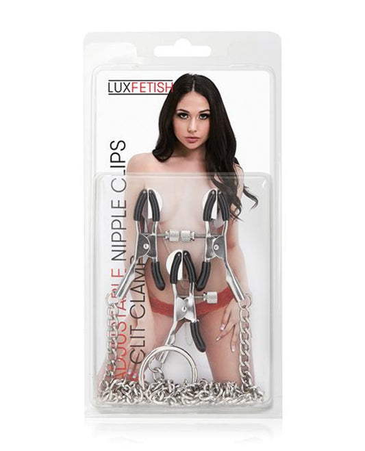 Lux Fetish Adjustable Nipple Clips & Clit Clamp Electric Eel INC 500