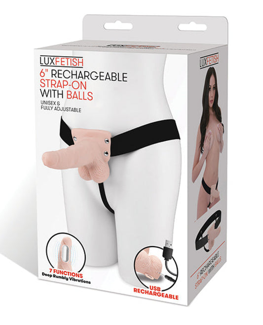 Lux Fetish 6" Rechargeable Strap On W/balls Lux Fetish 1657