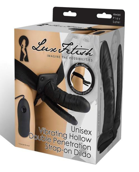Lux Fetish Unisex Vibrating Hollow Double Penetration Strap On Dildo Lux Fetish 500