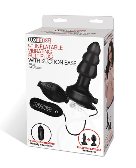 Lux Fetish 4" Inflatable Vibrating Butt Plug W-suction Base - Black Lux Fetish 1657