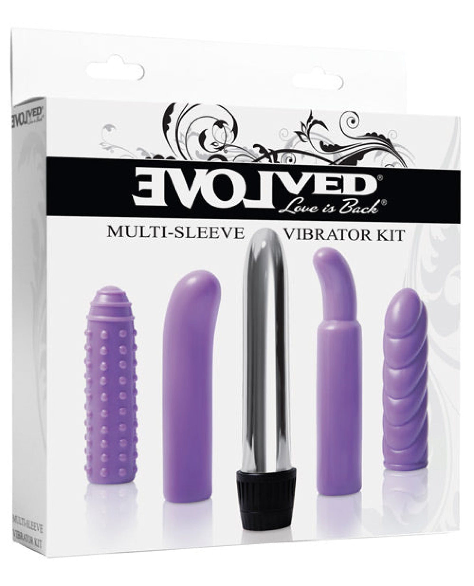 Evolved Multi Sleeve Vibrator Kit W-4 Textured Sleeves & Vibe - Purple Evolved Novelties