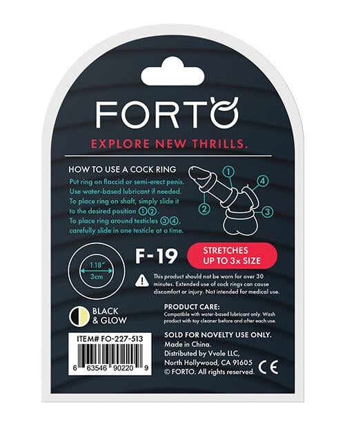 Forto F-19 Two Tone Liquid Silicone Cock Ring - Black-glow In The Dark Forto