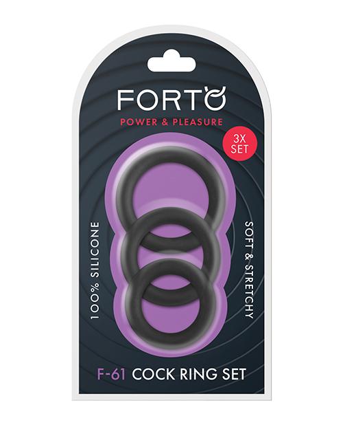 Forto F-61 Liquid 3 Piece Cock Ring Set - Black Forto