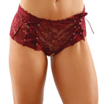 Bottoms Up Magnolia Stretch Lace Crotchless Panty W/ribbon Lace Up Front Fantasy Lingerie