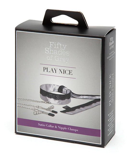 Fifty Shades Of Grey Play Nice Satin & Lace Collar & Nipple Clamps Lovehoney C/o Wow Tech 1657