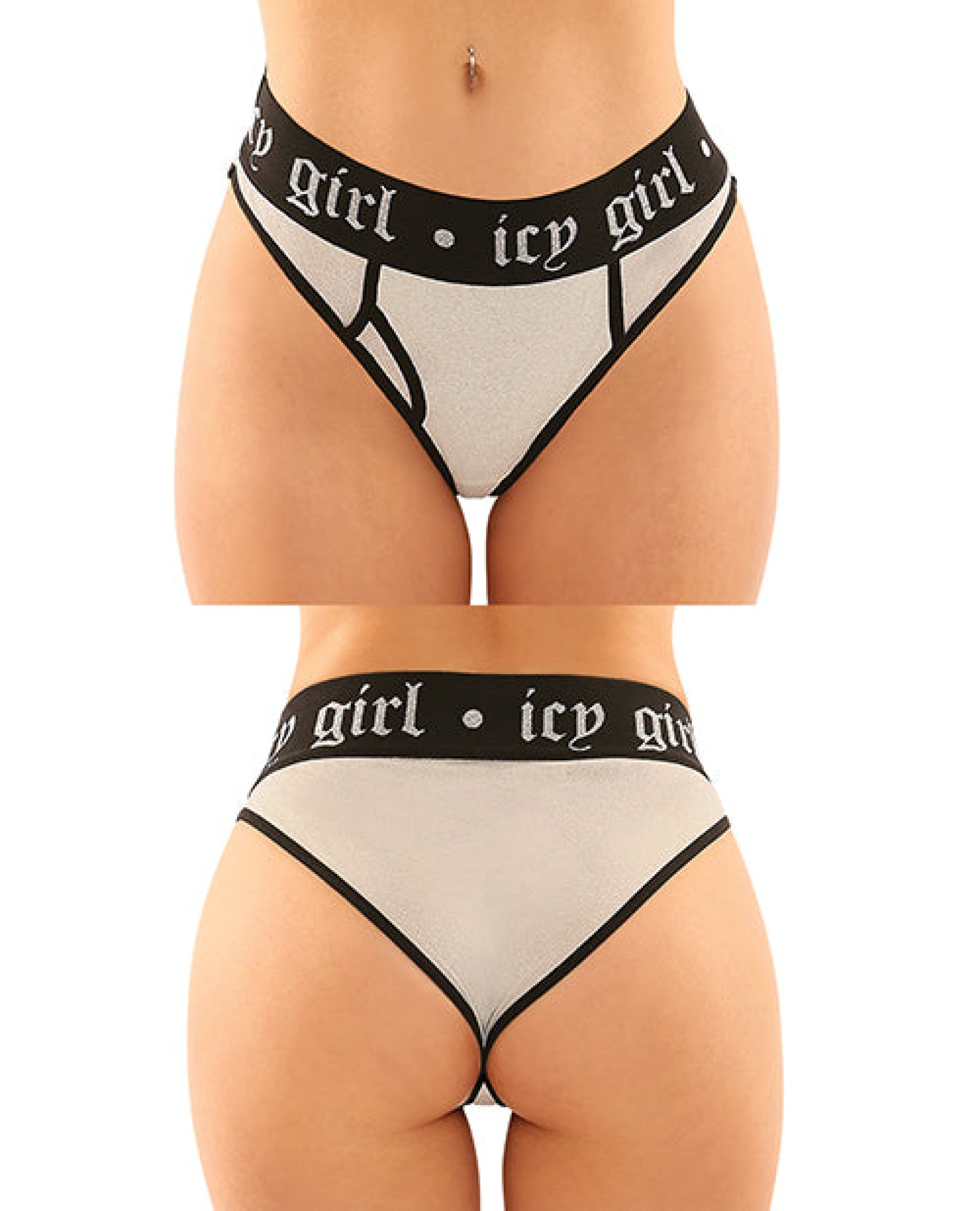 Vibes Buddy Pack Icy Girl Metallic Boy Brief & Lace Thong Black Fantasy Lingerie