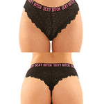 Vibes Buddy Sexy Bitch Lace Panty & Micro Thong Black/pnk Fantasy Lingerie