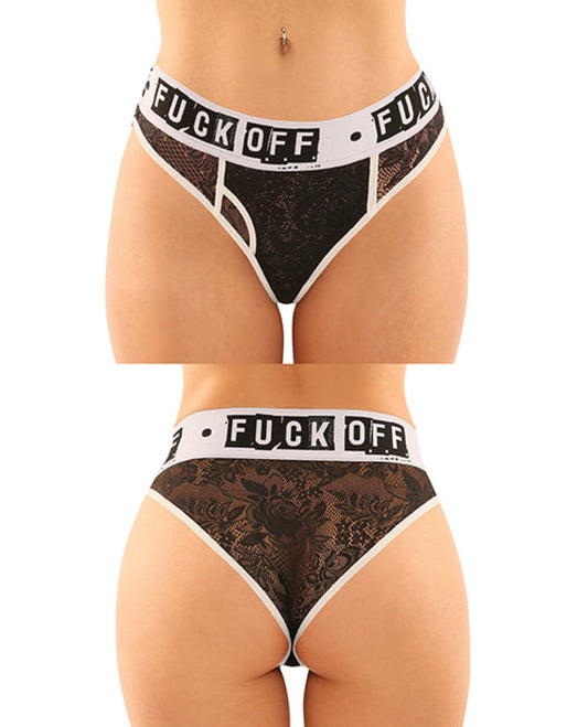 Vibes Buddy Fuck Off Lace Boy Brief & Lace Thong Black Fantasy Lingerie 1657