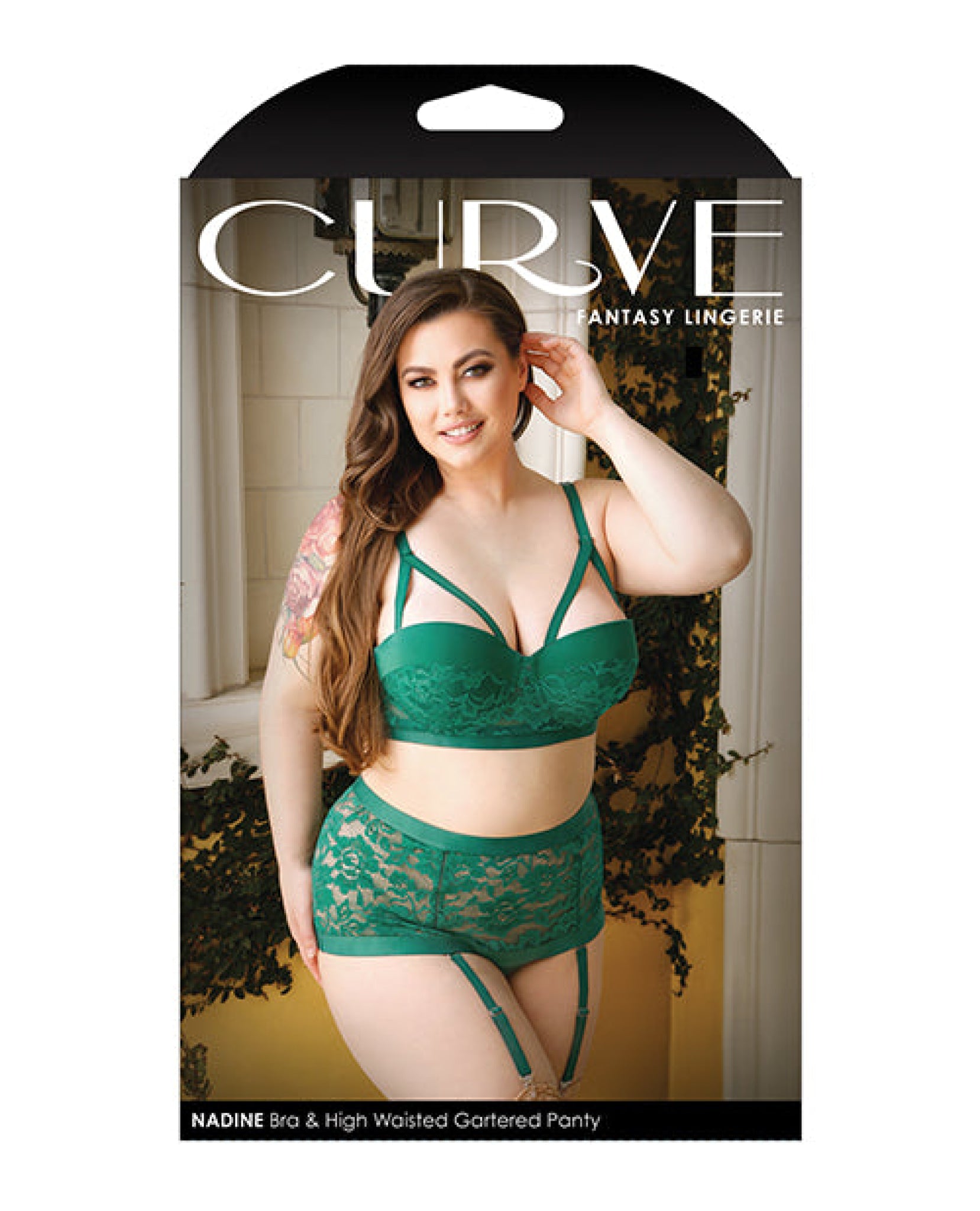 Curve Nadine Longline Contour Cup Bra, High Waist Panty W/removable Garters Emerald Fantasy Lingerie