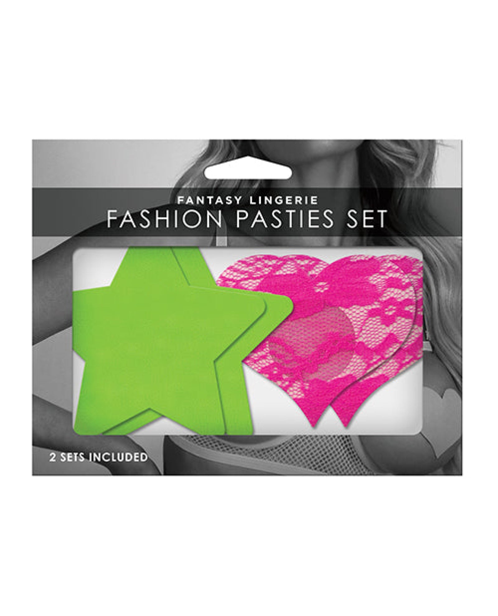 Fantasy Uv Reactive Neon Star & Lace Heart Pasties - Green & Pink O-s Pack Of 2 Fantasy Lingerie