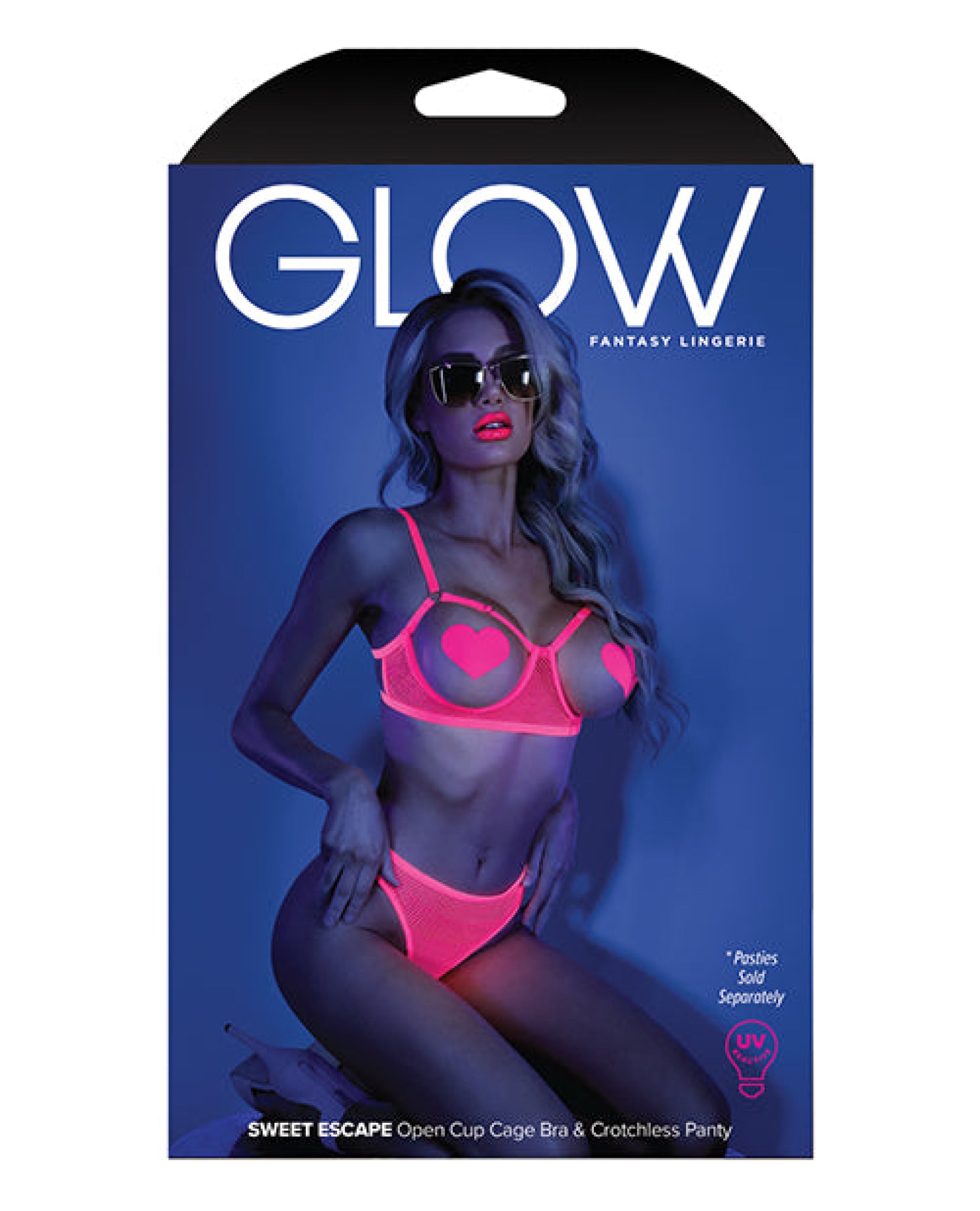 Glow Black Light Open Cup Bra & Crotchless Panties (pasties Not Included) Neon Pink Fantasy Lingerie