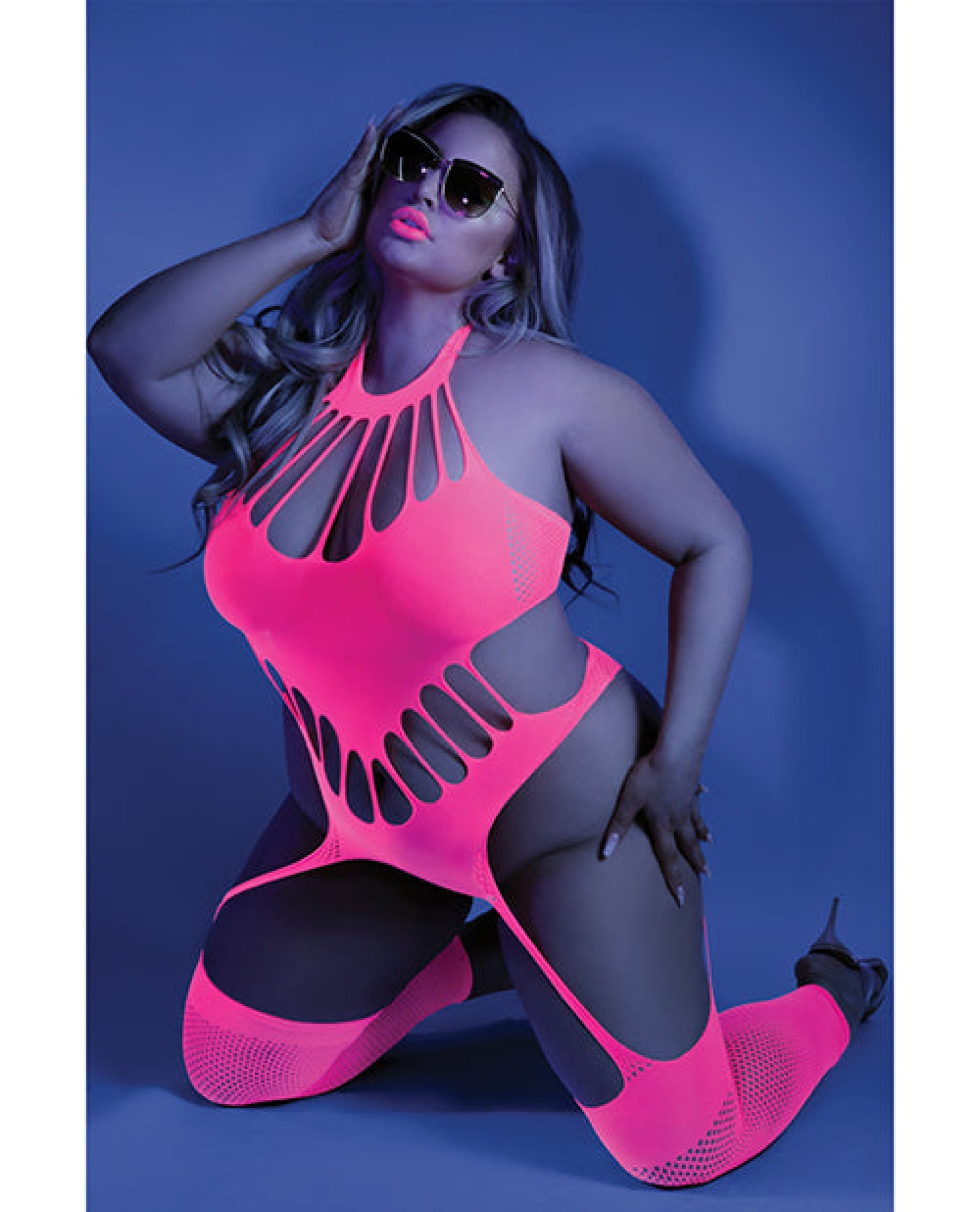 Glow Black Light Footless Teddy Bodystocking Neon Pink Qn Fantasy Lingerie