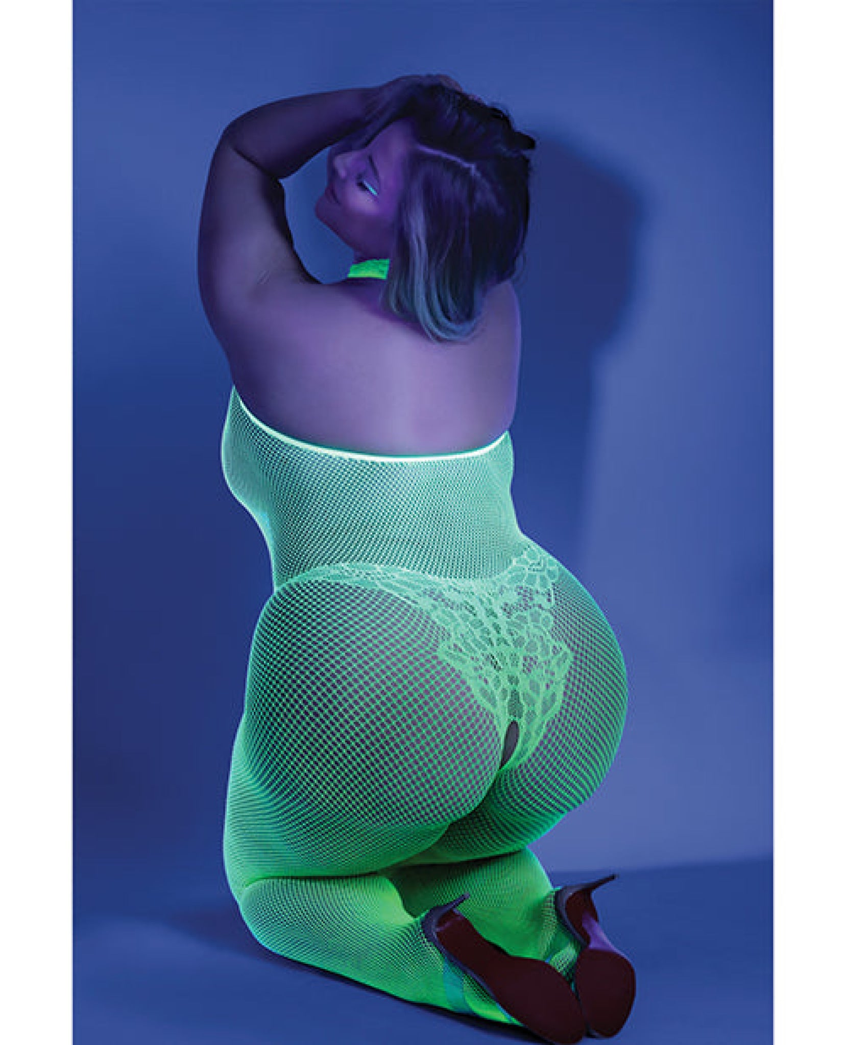 Glow Black Light Crotchless Bodystocking Neon Green Qn Fantasy Lingerie