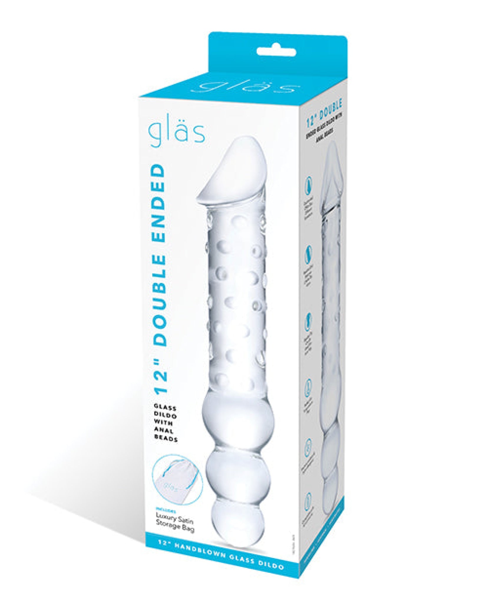 Glas 12" Double Ended Glass Dildo W-anal Beads - Clear Gläs