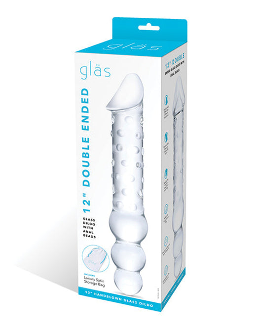 Glas 12" Double Ended Glass Dildo W-anal Beads - Clear Gläs 1657