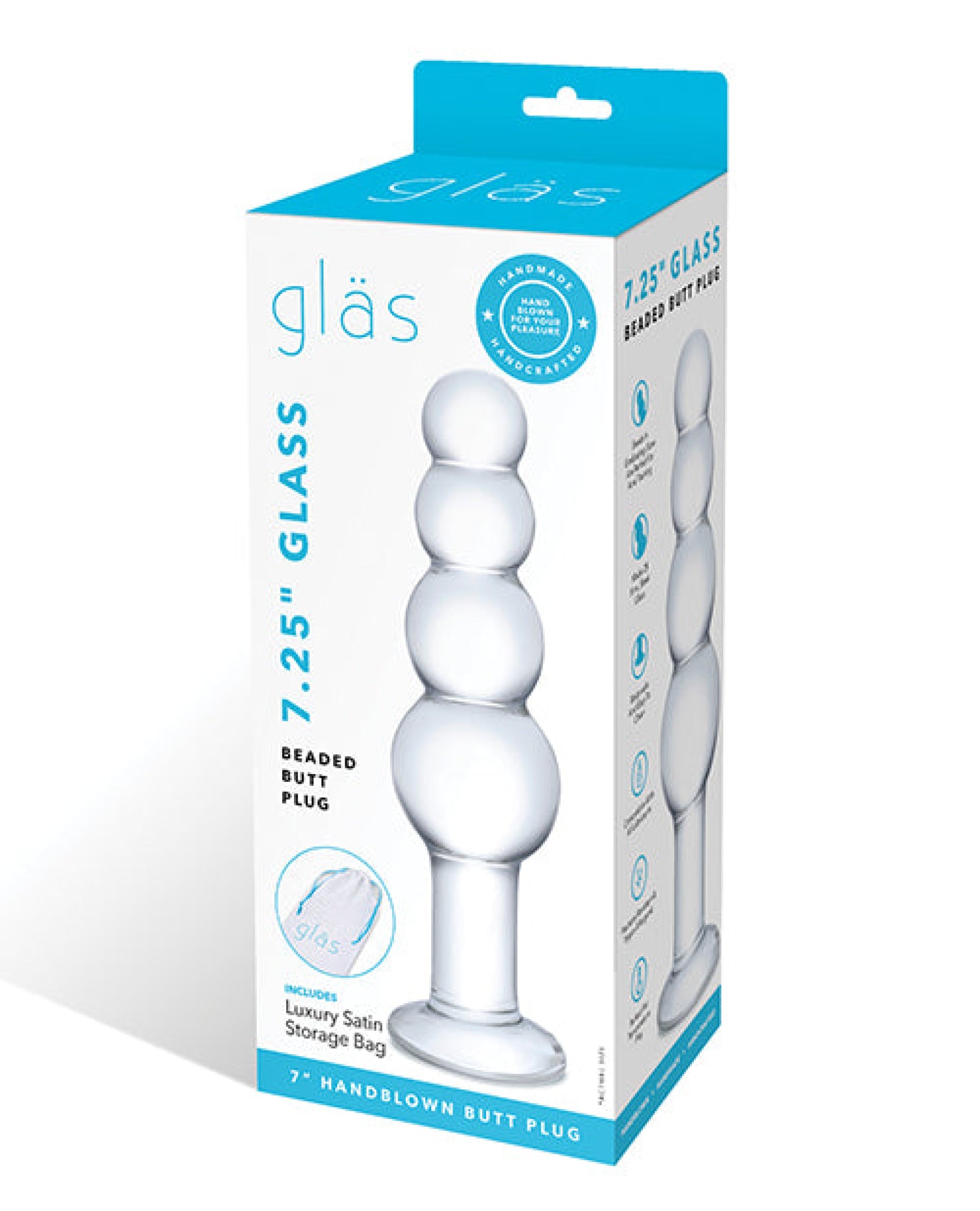 Glas 7.25" Glass Beaded Butt Plug - Clear Gläs