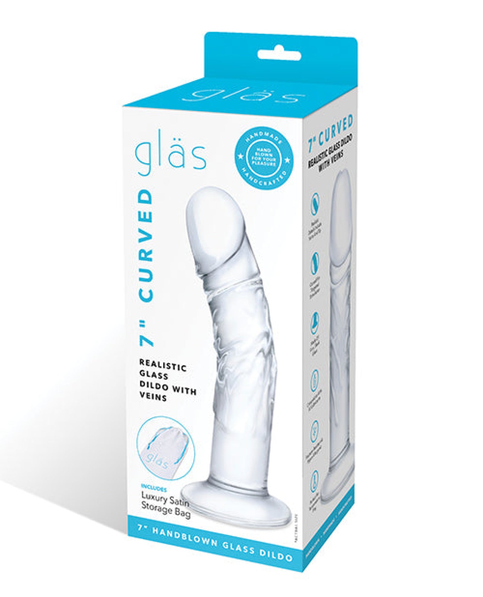Glas 7" Realistic Curved Glass Dildo W-veins - Clear Gläs