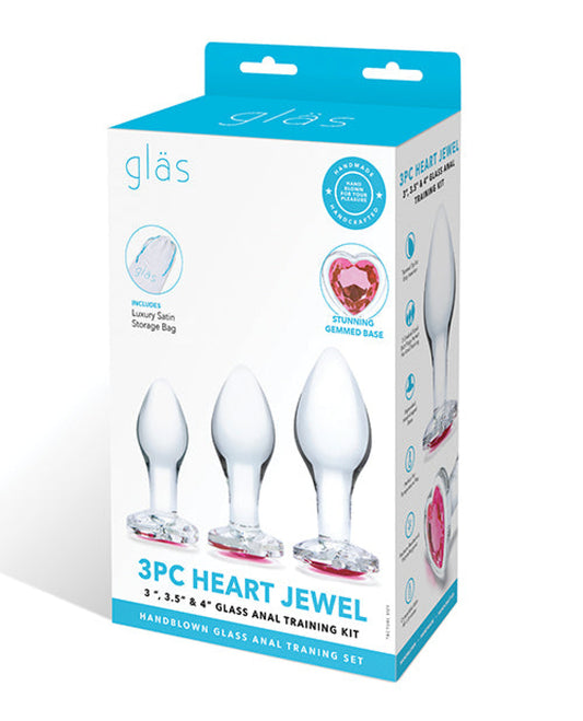 Glas 3 Pc Heart Jewel Glass Anal Training Kit Gläs 1657