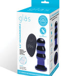 Glas 3.5" Rechargeable Vibrating Beaded Butt Plug - Blue Gläs