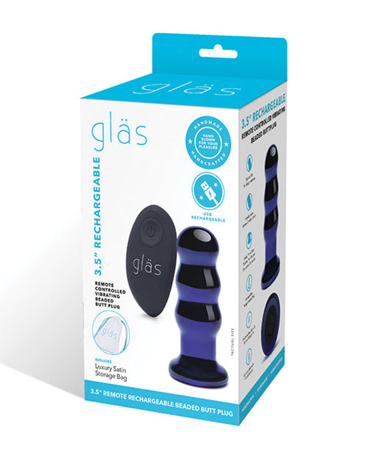 Glas 3.5" Rechargeable Vibrating Beaded Butt Plug - Blue Gläs 1657