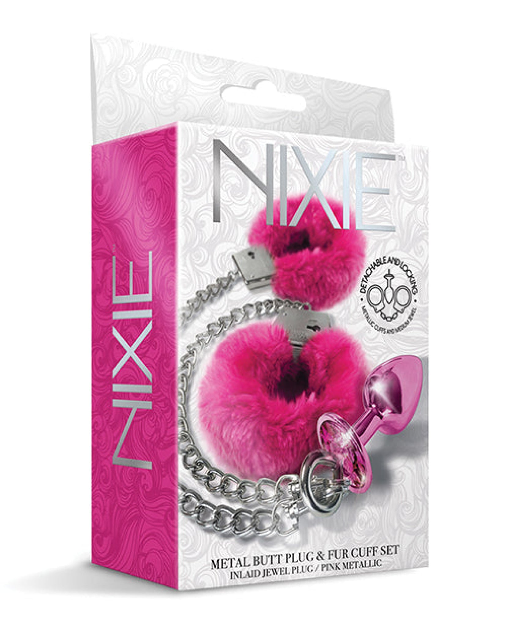 Nixie Metal Butt Plug W/inlaid Jewel & Fur Cuff Set Nixie