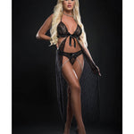 Cut Out Open Front Flyaway Night Gown W/pearl Chains & Panty O/s G World Intimates