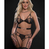 Caged Wired Bra, Garter Panty & Stockings O/s G World Intimates